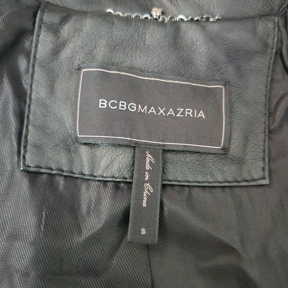 BCBGMaxAzria Lamb Leather Ross‎ Moto Jacket Black & Blue Women's Size Small